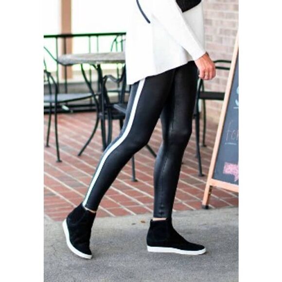 Spanx Faux Leather Side Stripe Leggings Sz. S - Picture 2 of 6
